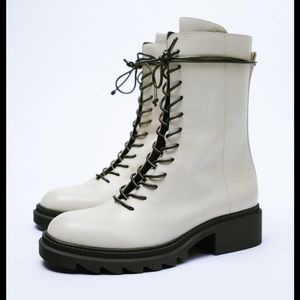 Zara Low Heeled Laced Leather Ankle Boots